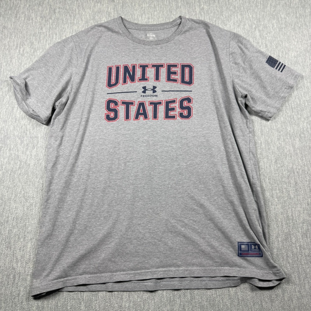 Under Armour T-Shirt Mens XL Gray Freedom United States Flag Tactical Loose Fit